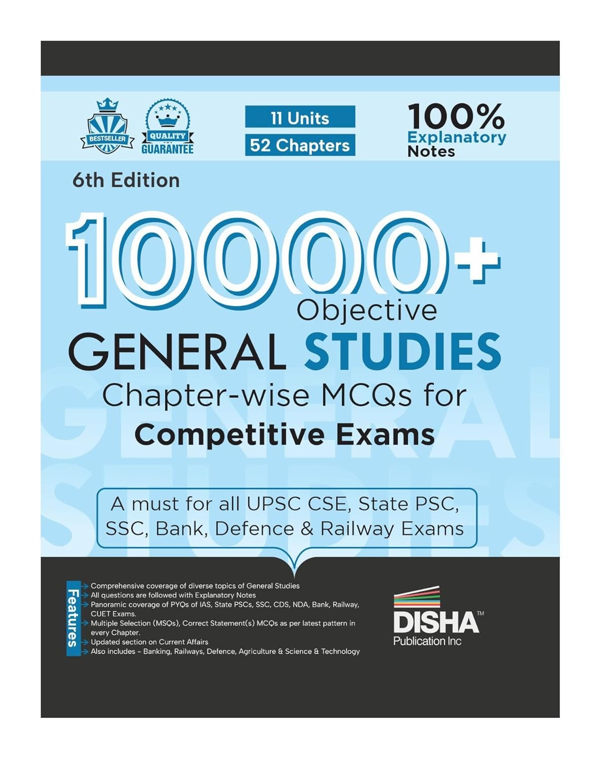 Disha 10000+ Objective General Studies Chapter-wise MCQs for Competitive Exams 6th Edition | Previous Year GS PYQs Question PYQs Bank with 100% Explanatory Notes | General Knowledge & Current Affairs | English | Original Book