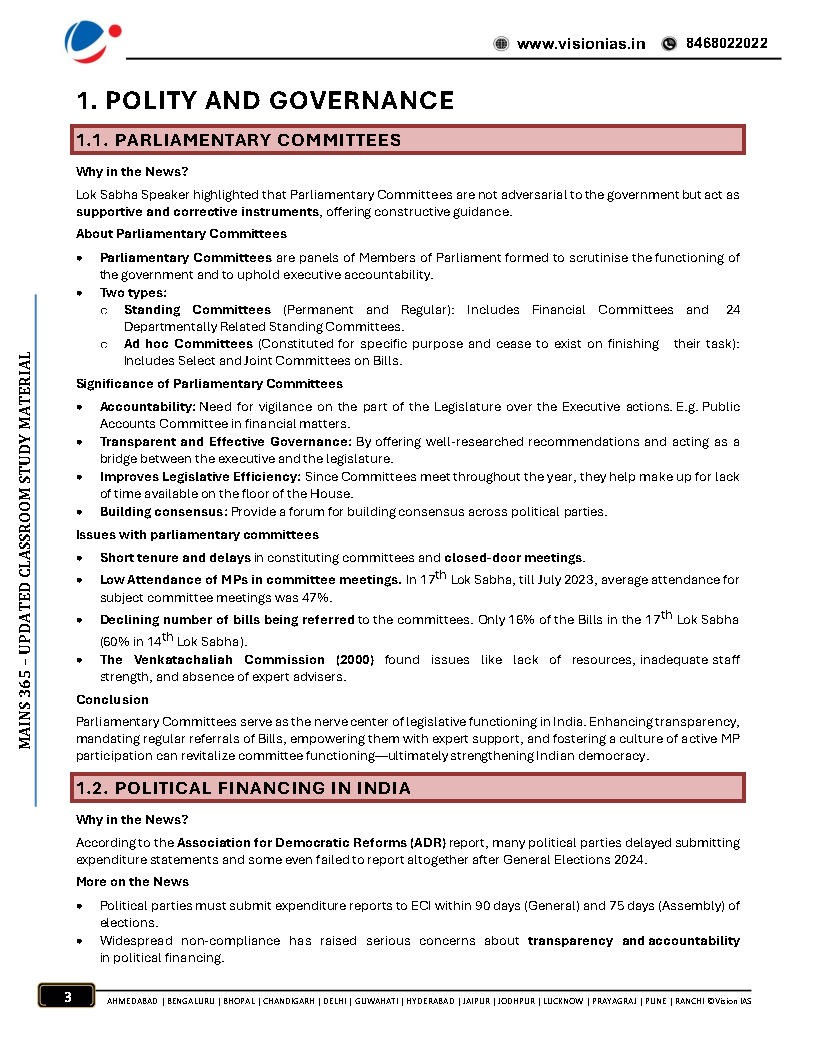 Vision Ias Updated ClassRooms Study Material (June And July 2025) Mains 365 English Medium