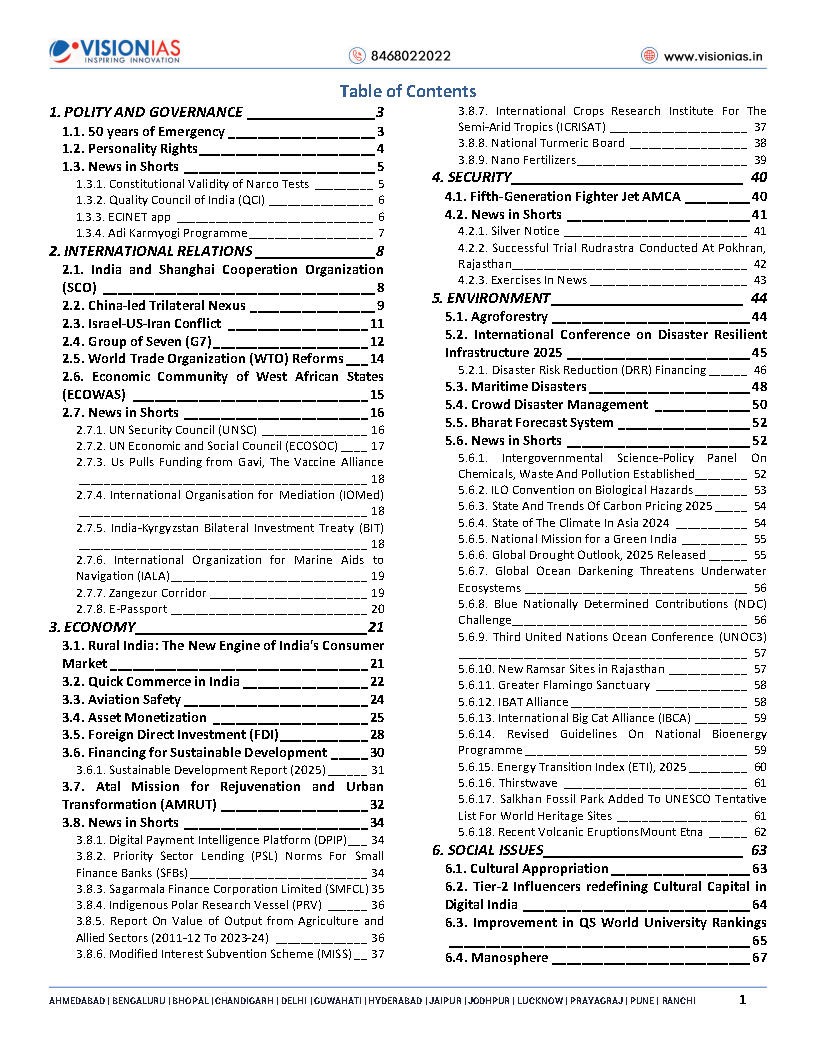 Vision Ias Monthly Current Affairs June 2025 English Medium