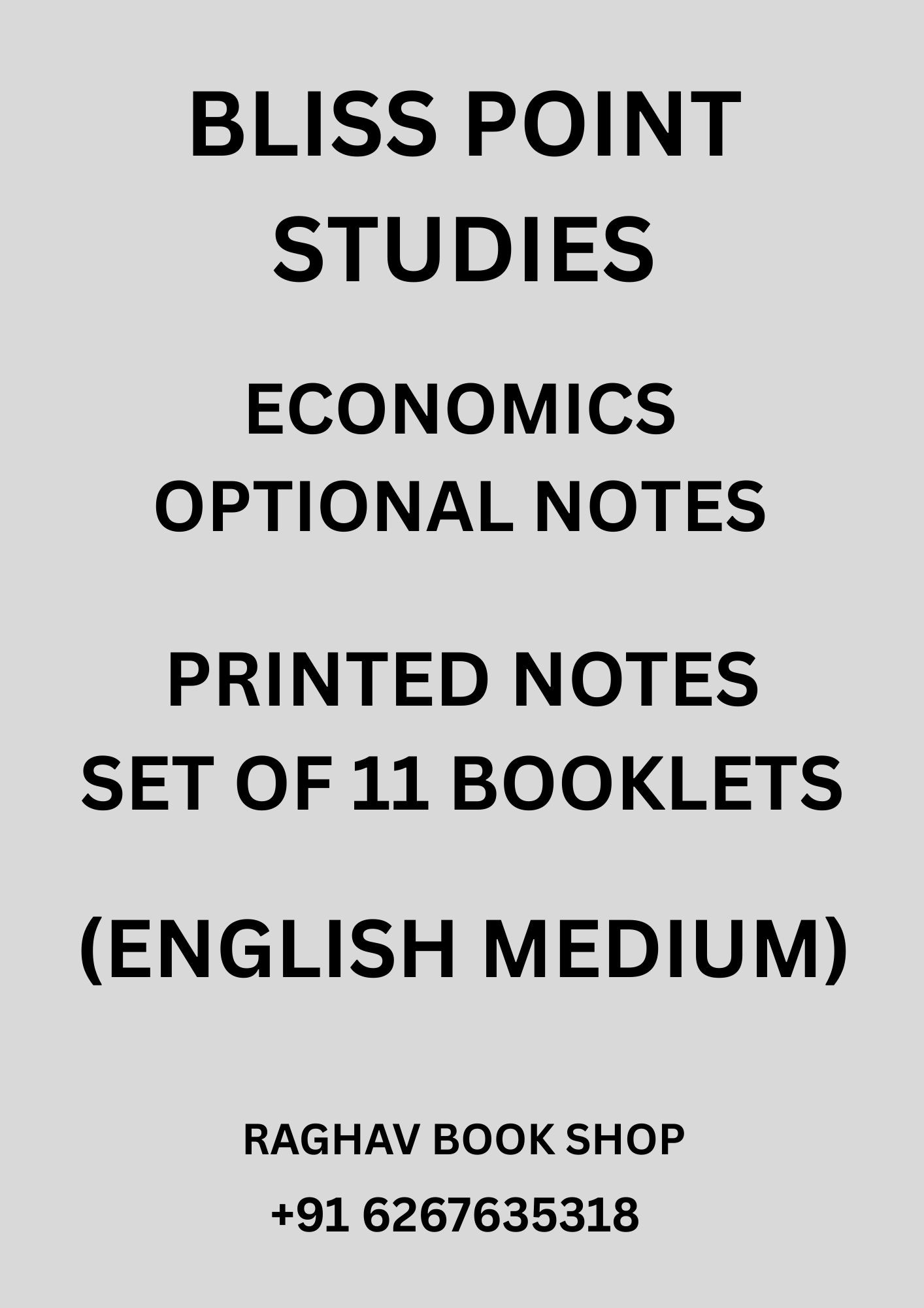 BLISS POINT STUDIES ECONOMICS OPTIONAL PRINTED NOTES (ENGLISH MEDIUM) SET OF 11 BOOKLETS