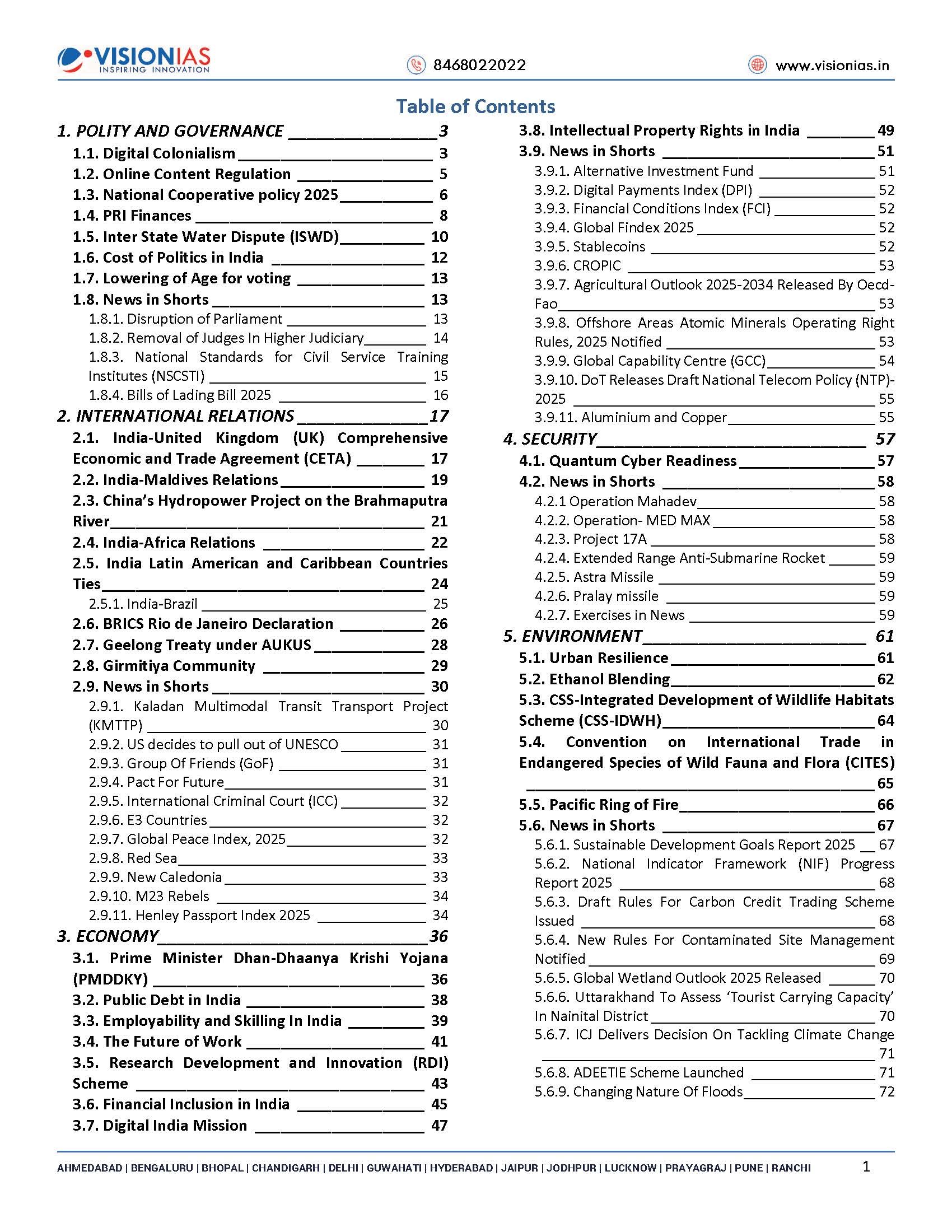 Vision IAS Monthly Current Affairs Magazine, July 2025, Black and White Print Edition