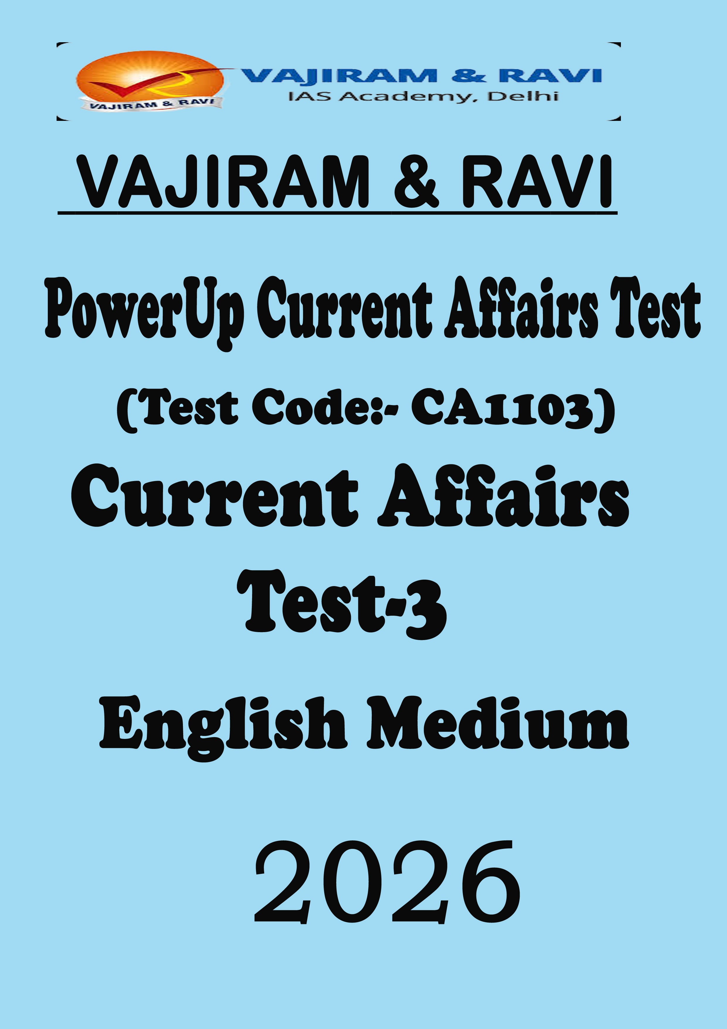 Vajiram and Ravi Test Series Powerup Current Affairs Test 2026 Prelims Test 3 English Medium