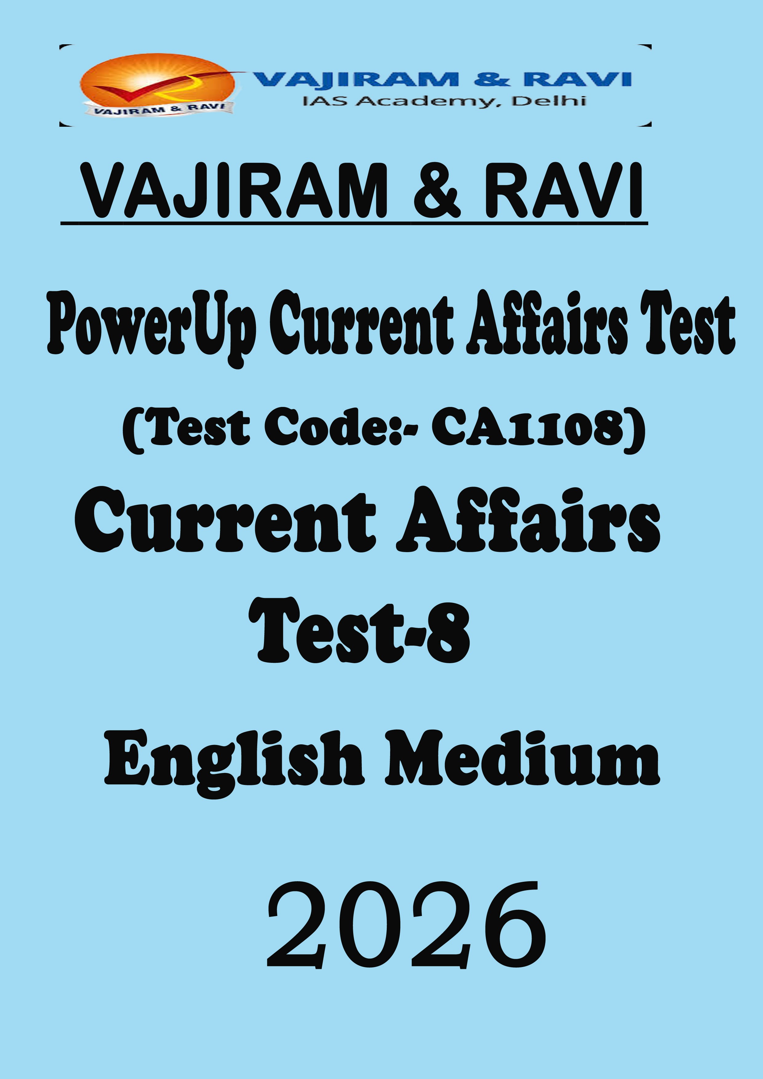 Vajiram and Ravi Test Series Powerup Current Affairs Test 2026 Prelims Test 8 English Medium