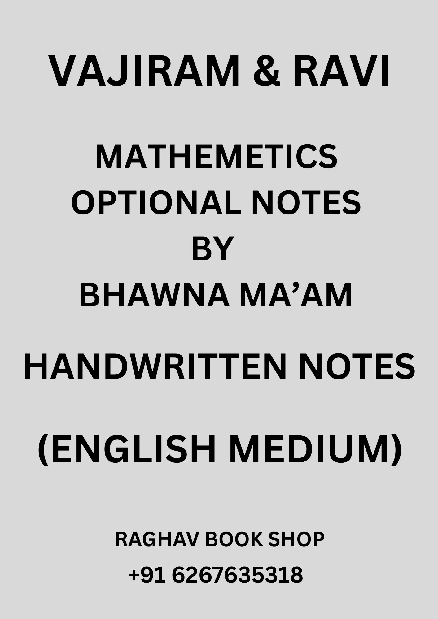 VAJIRAM AND RAVI MATHEMATICS OPTIONAL NOTES BY BHAWNA MA'AM (ENGLISH MEDIUM) SET OF 11 BOOKLETS HANDWRITTEN NOTES