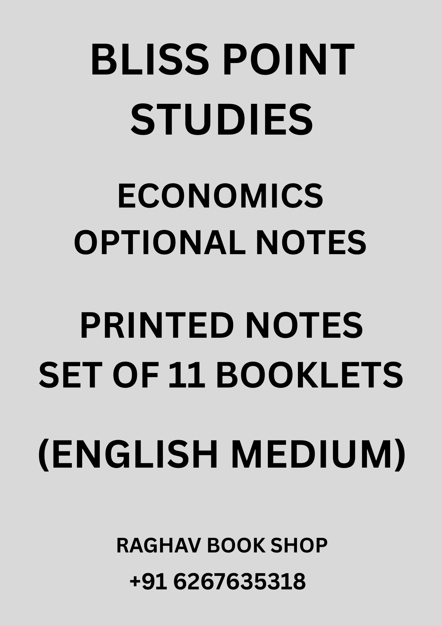 BLISS POINT STUDIES ECONOMICS OPTIONAL PRINTED NOTES (ENGLISH MEDIUM) SET OF 11 BOOKLETS