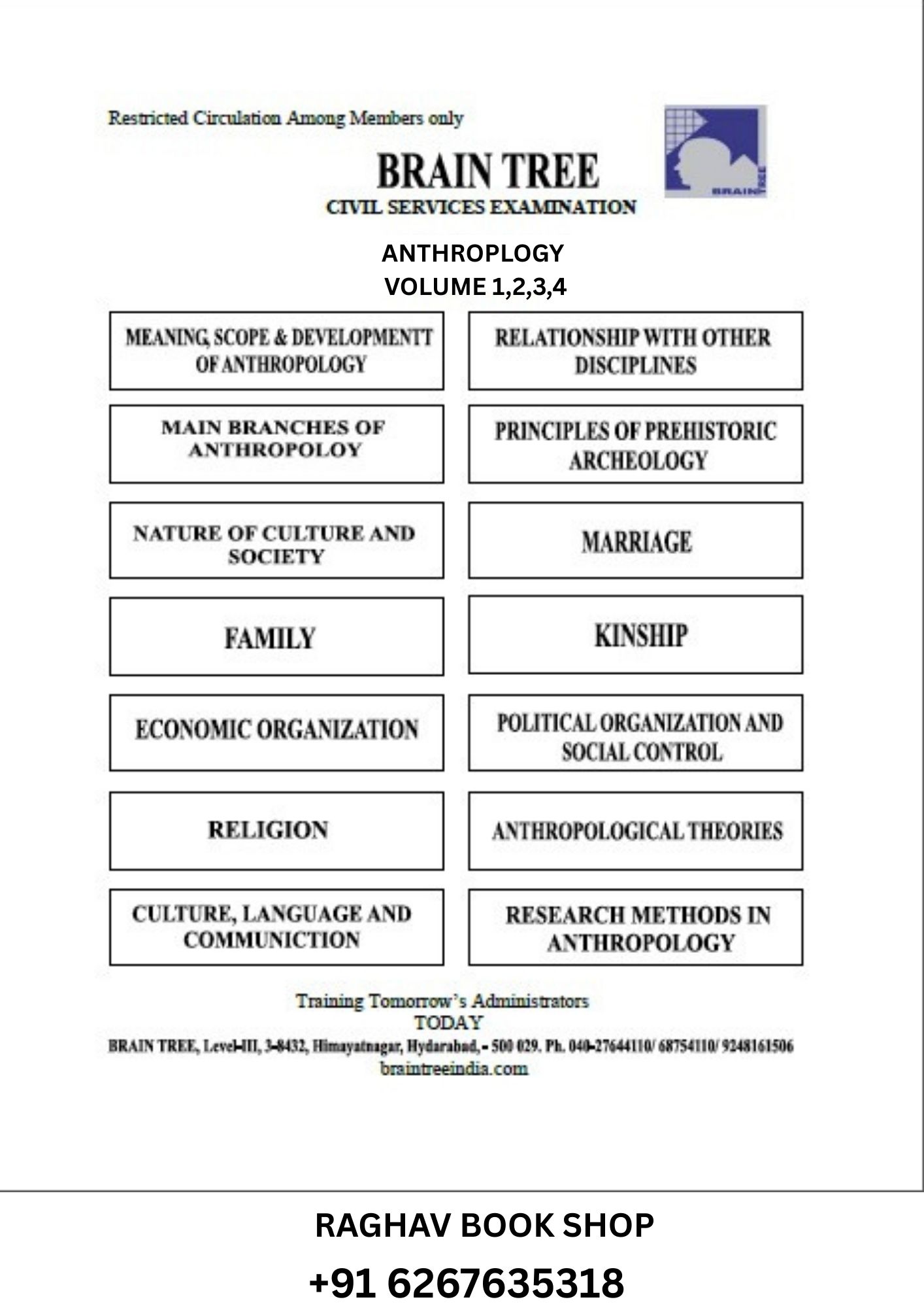 BRAIN TREE LATEST UPSC ANTHROPLOGY OPTIONAL PRINTED NOTES (ENGLISH MEDIUM) SEST OF 4 BOOKLETS