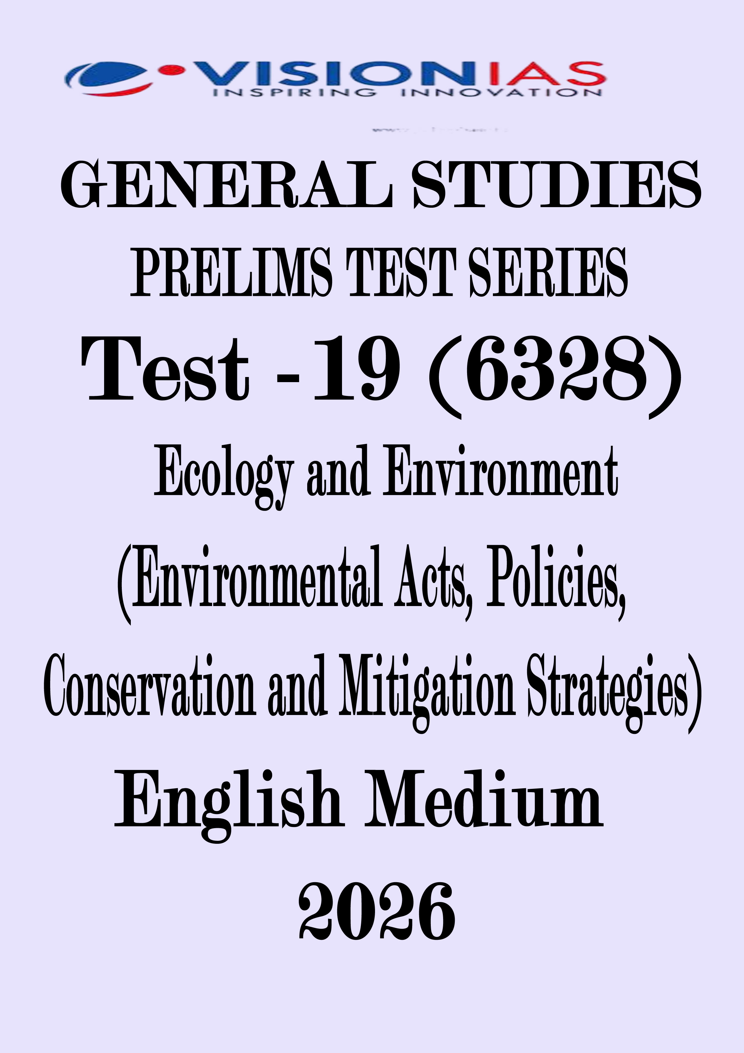 Vision IAS Prelims 2026 Test 19 With Solution PDF [Prelims 2026 Test Series ] English Medium