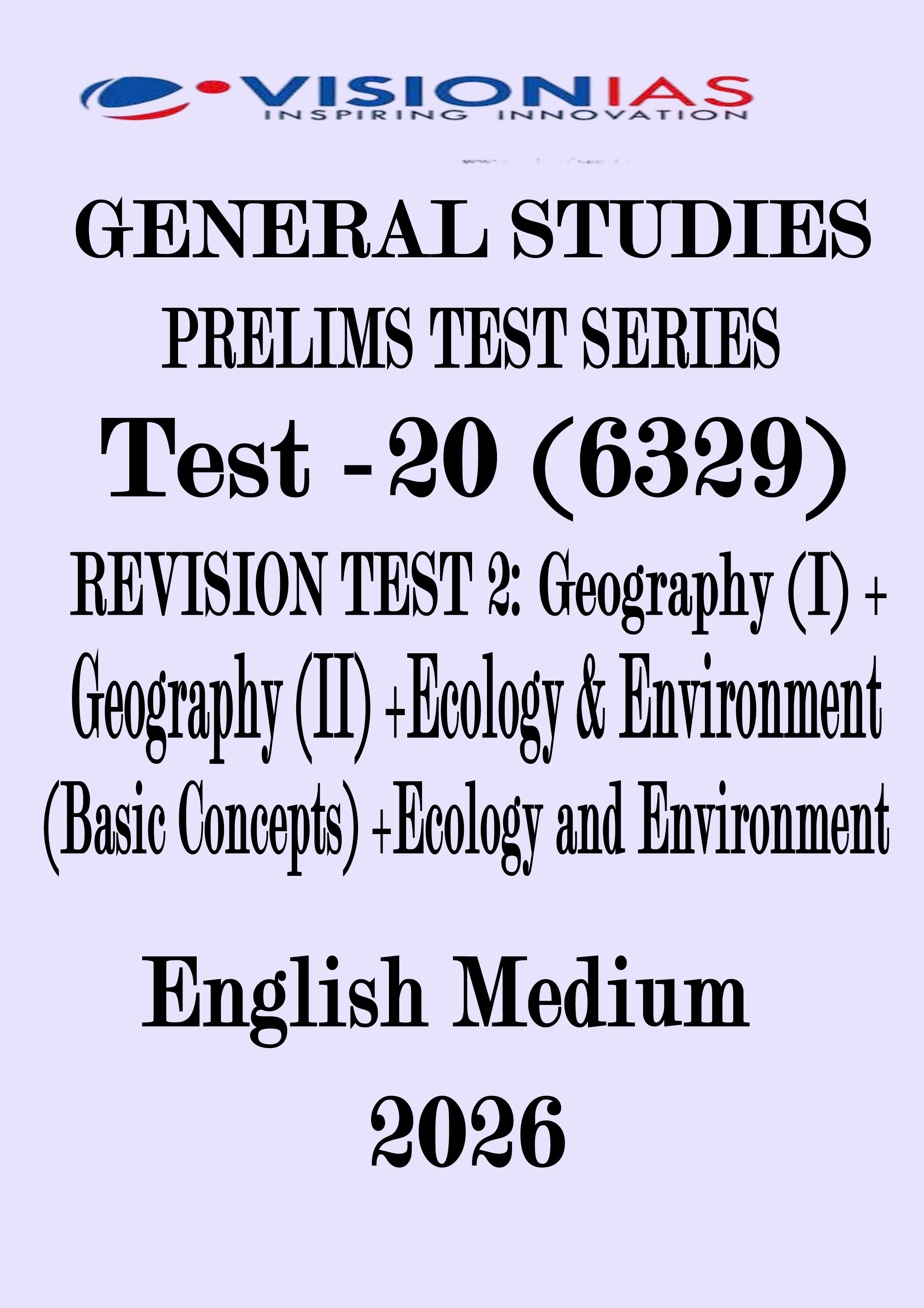 Vision IAS Prelims 2026 Test 20 With Solution PDF [Prelims 2026 Test Series ] English Medium
