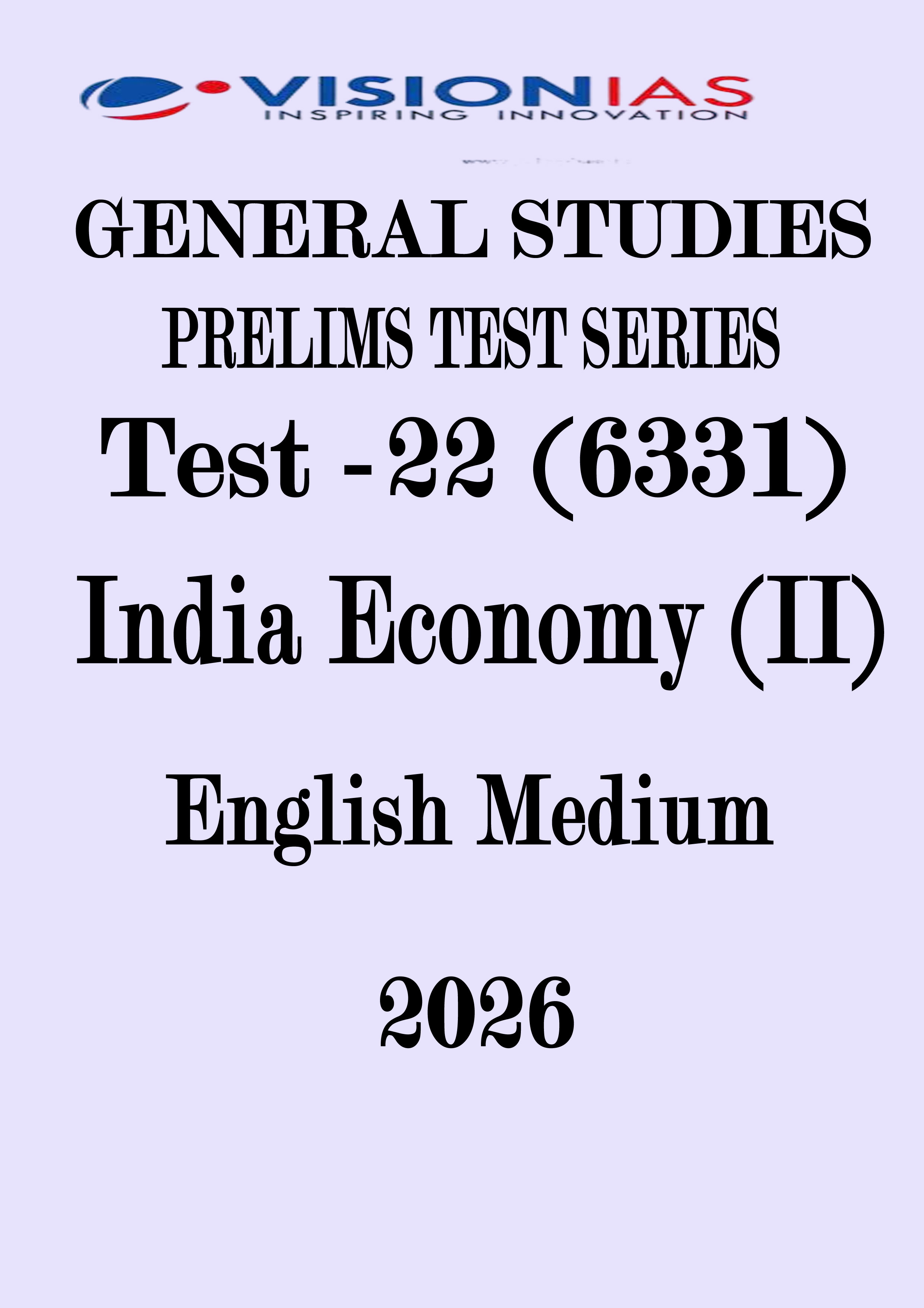 Vision IAS Prelims 2026 Test 22 With Solution PDF [Prelims 2026 Test Series ] English Medium