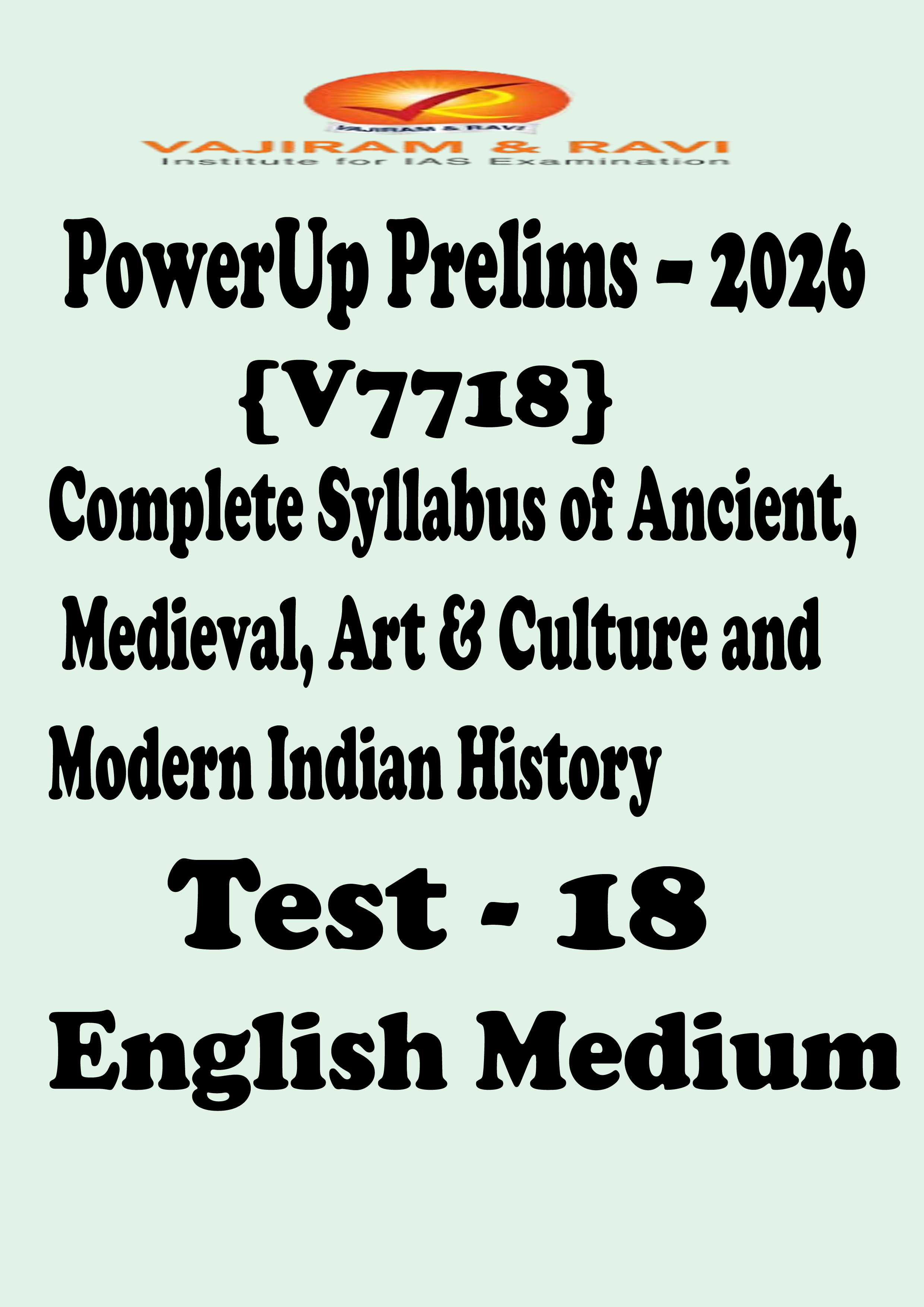 Vajiram and Ravi Test Series Powerup 2026 Prelims Test 18  Indian History