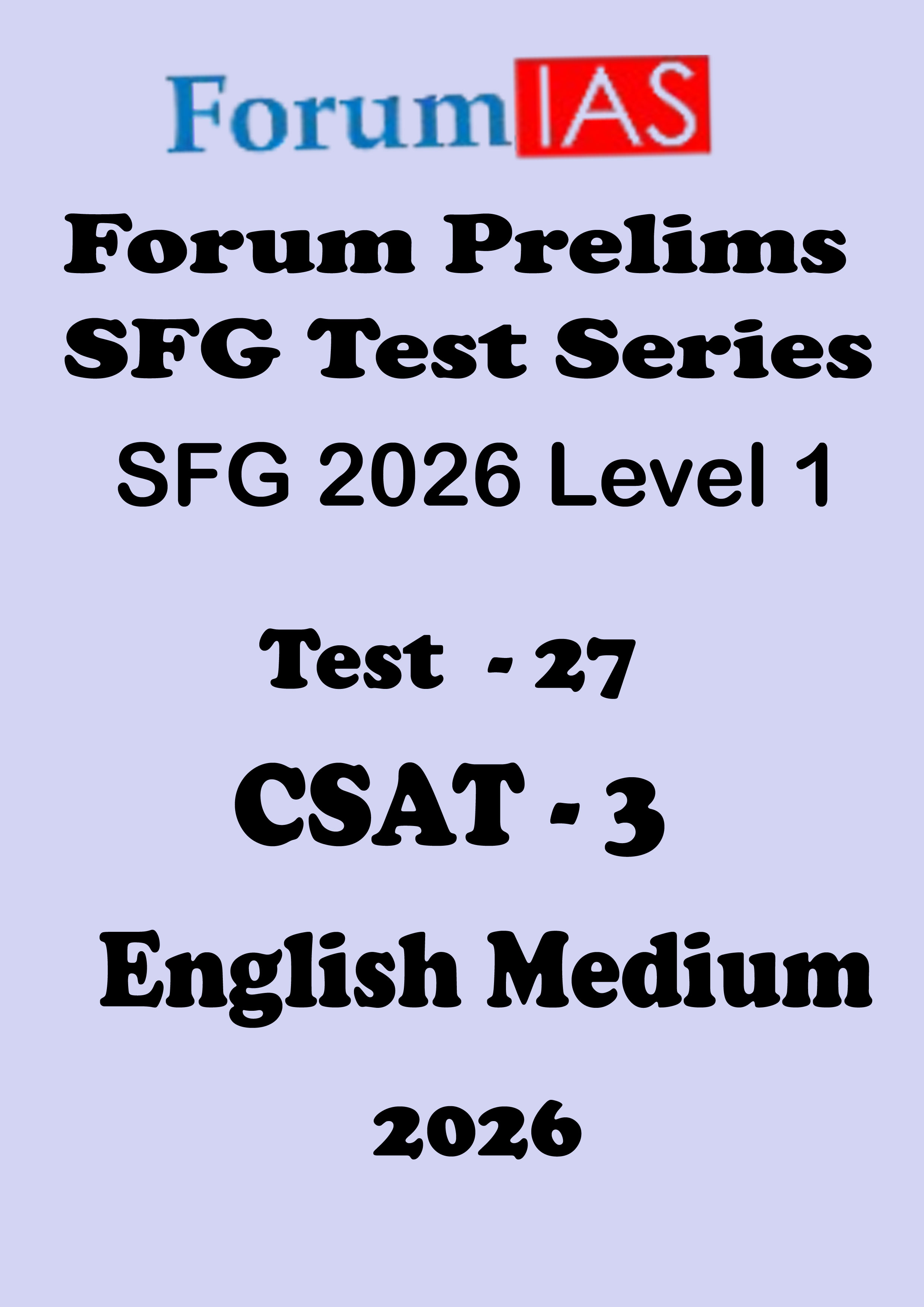 Forum Ias SFG Level - 1 Prelims Test - 27 Csat Test 3 English Medium 2026