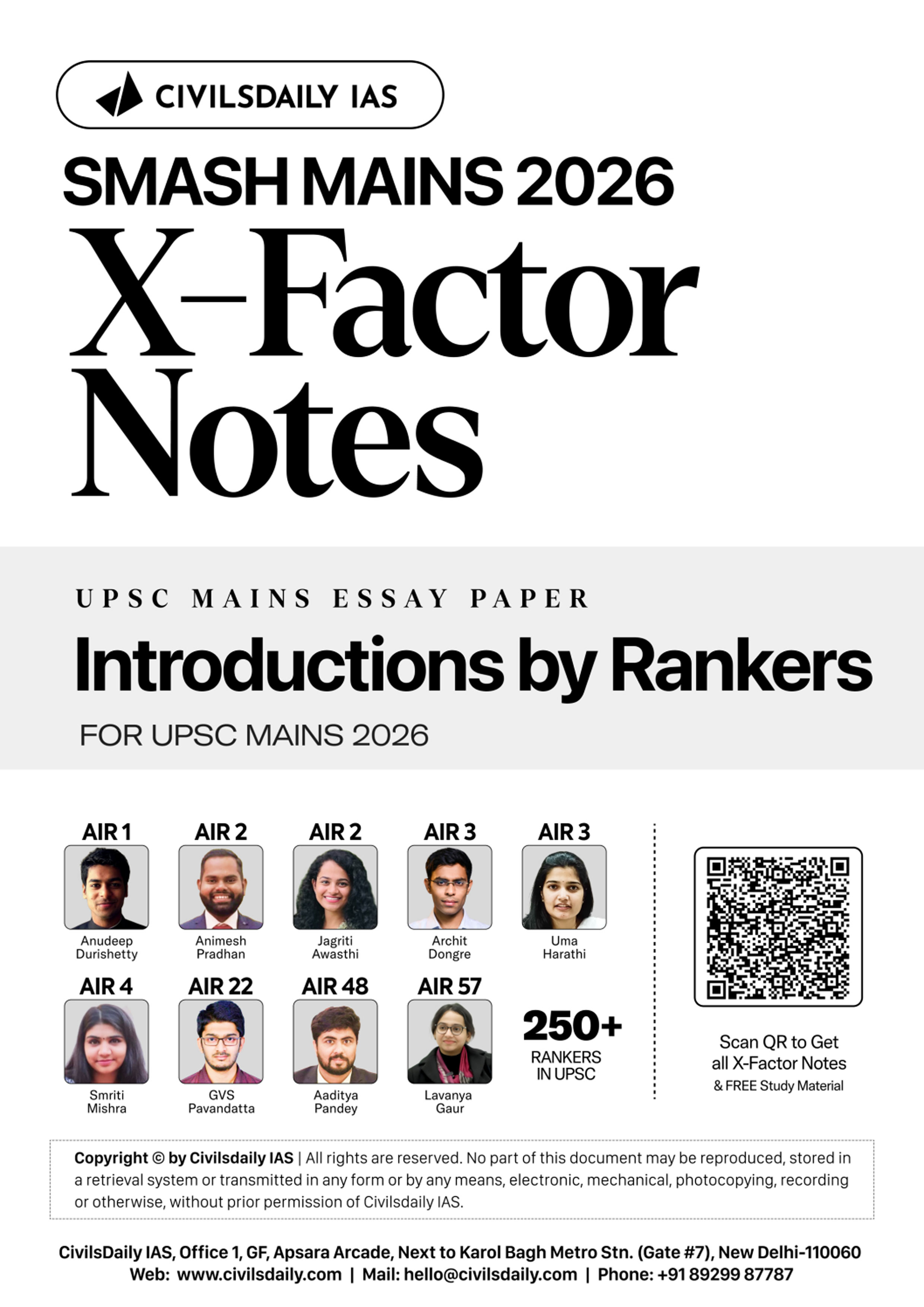 {CivilsDaily} Ias Smash Mains 2026 {X Factor Notes } (Introductions By Rankers) English Medium