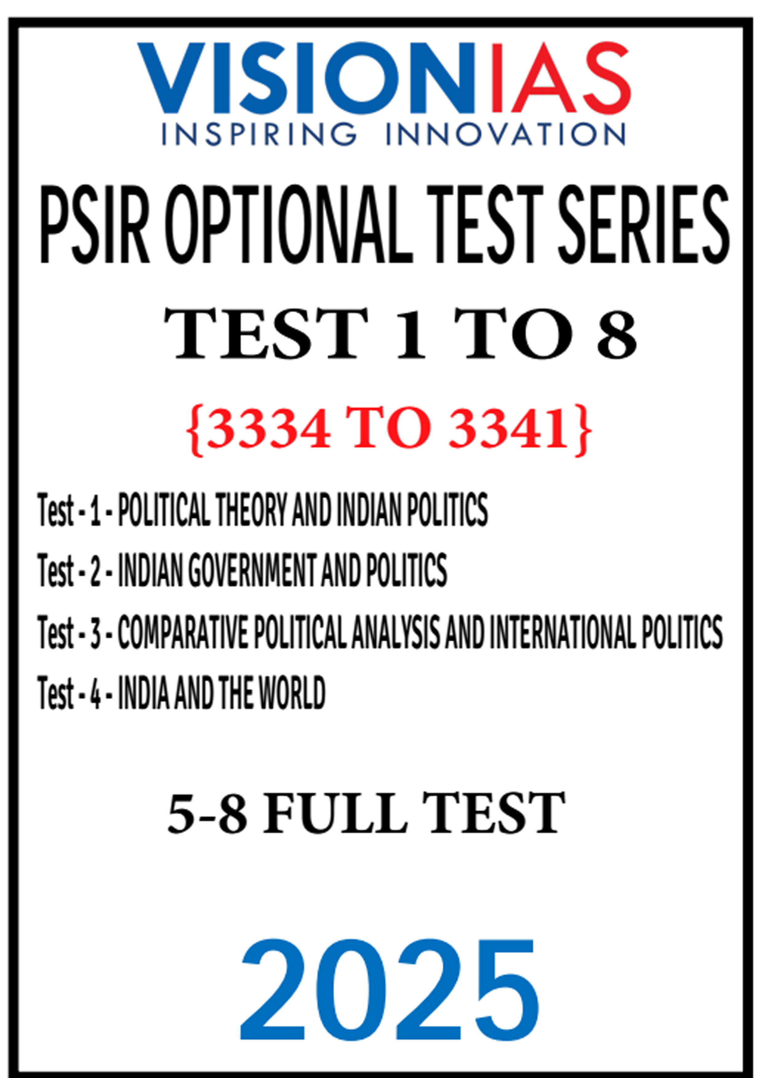 Vision Ias PSIR Optional Test Series 1 to 8 English Medium Full Lengh Test 2025 Black & White
