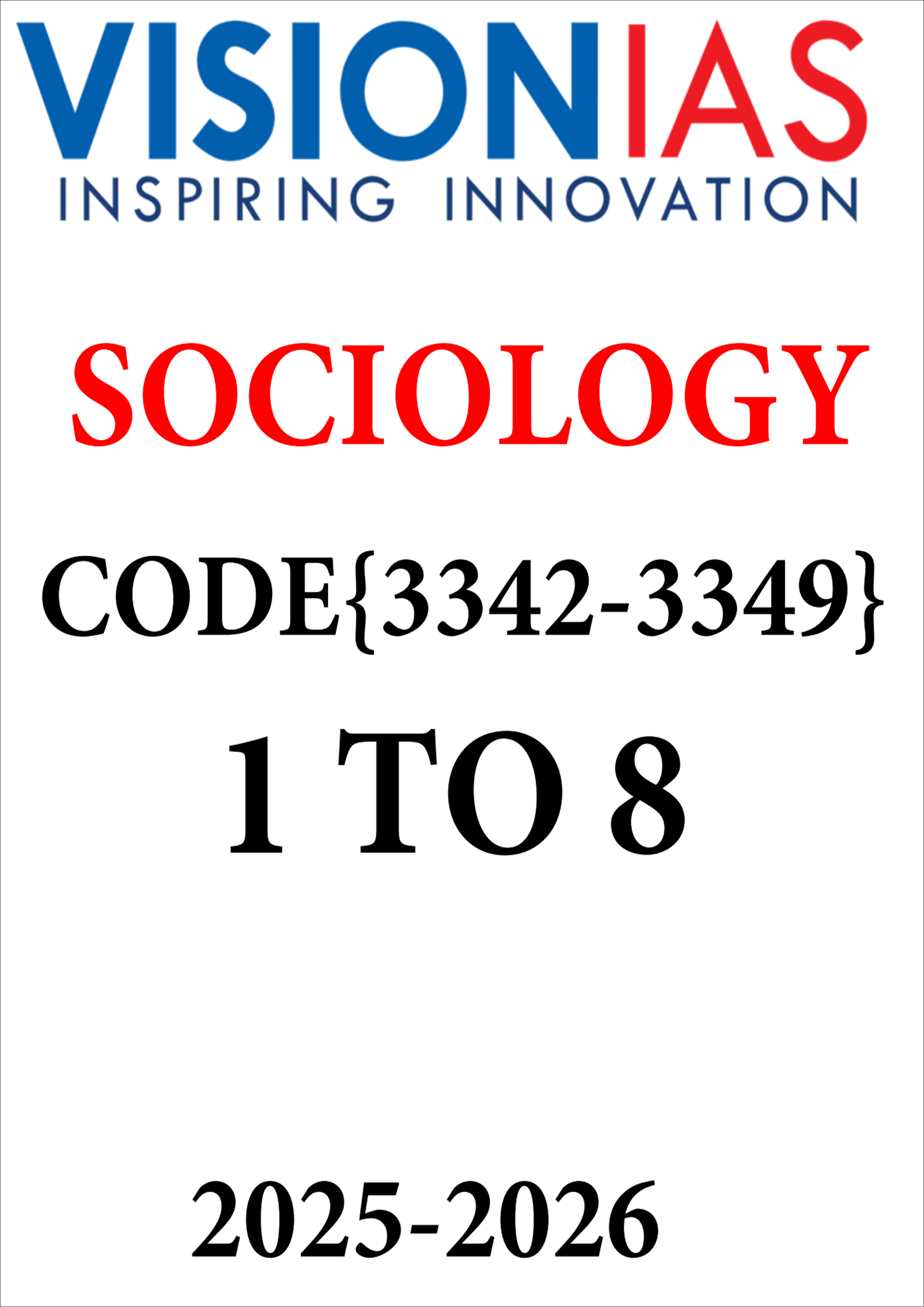 Vision Ias SOCIOLOGY Optional Test Series 1 to 8 English Medium Full Lengh Test 2025 Black & White