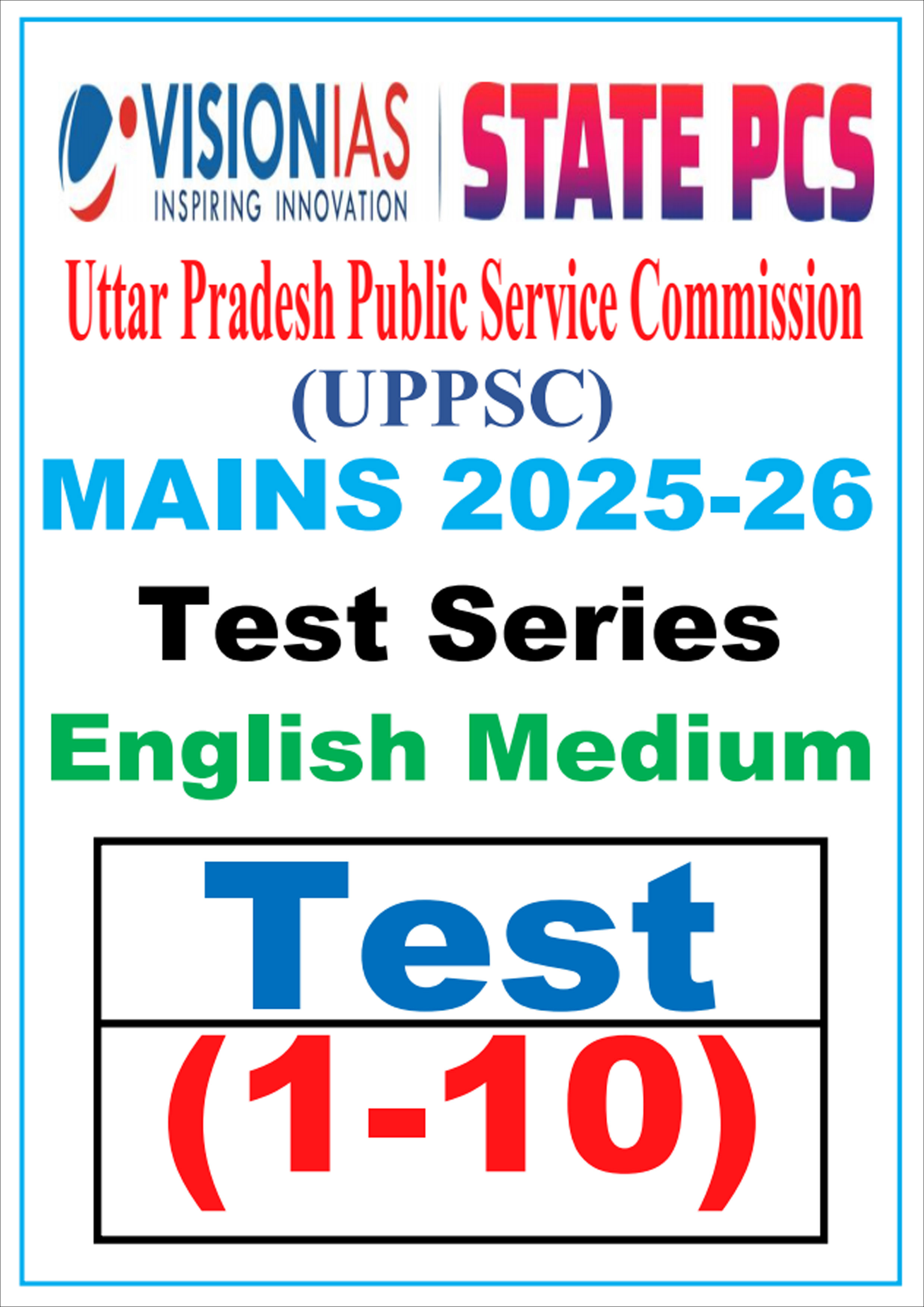 Vision Ias State Pcs UPPSC Mains 2025 - 26 Test Series 1 to 10 English Medium