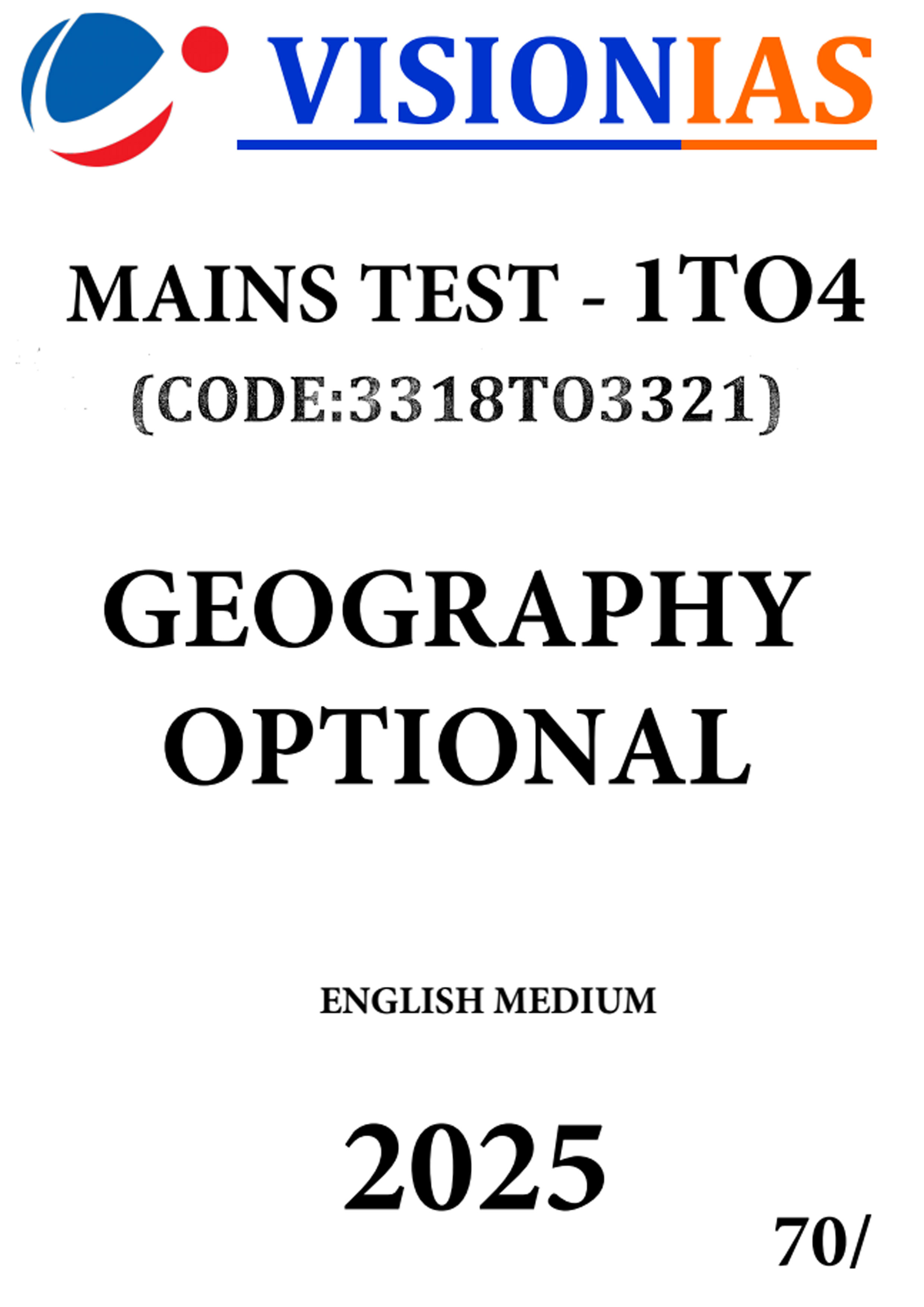 Vision Ias Geography Optional Test Series 1 to 4 English Medium Full Lengh Test 2025 Black & White