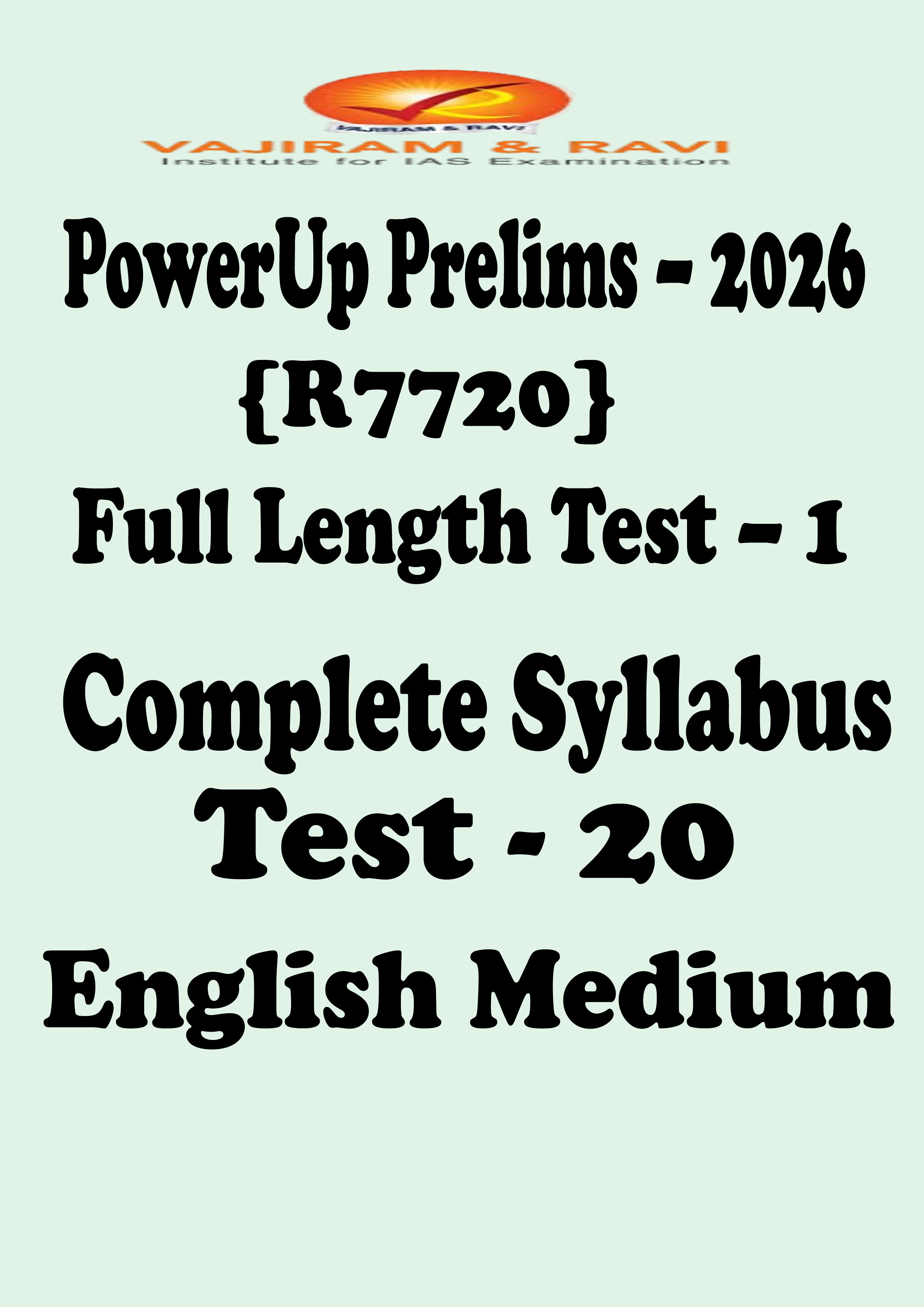 Vajiram and Ravi Test Series Powerup 2026 Prelims Test 20 Full Lenght - 1 English Medium