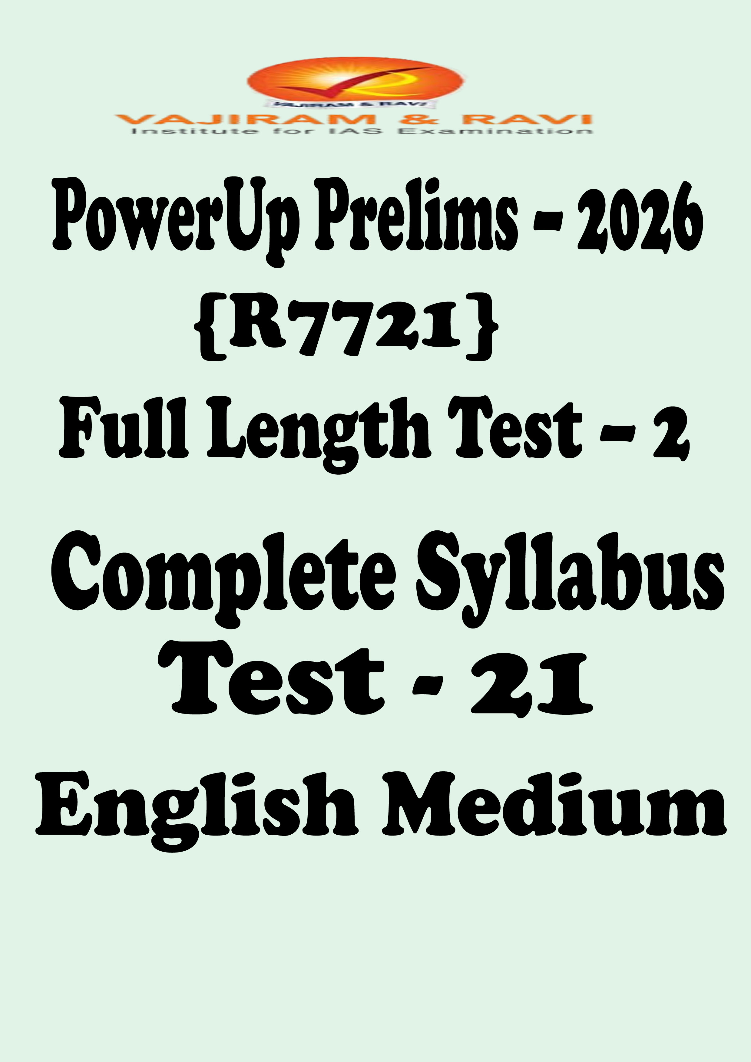 Vajiram and Ravi Test Series Powerup 2026 Prelims Test 21 Full Lenght - 2 English Medium