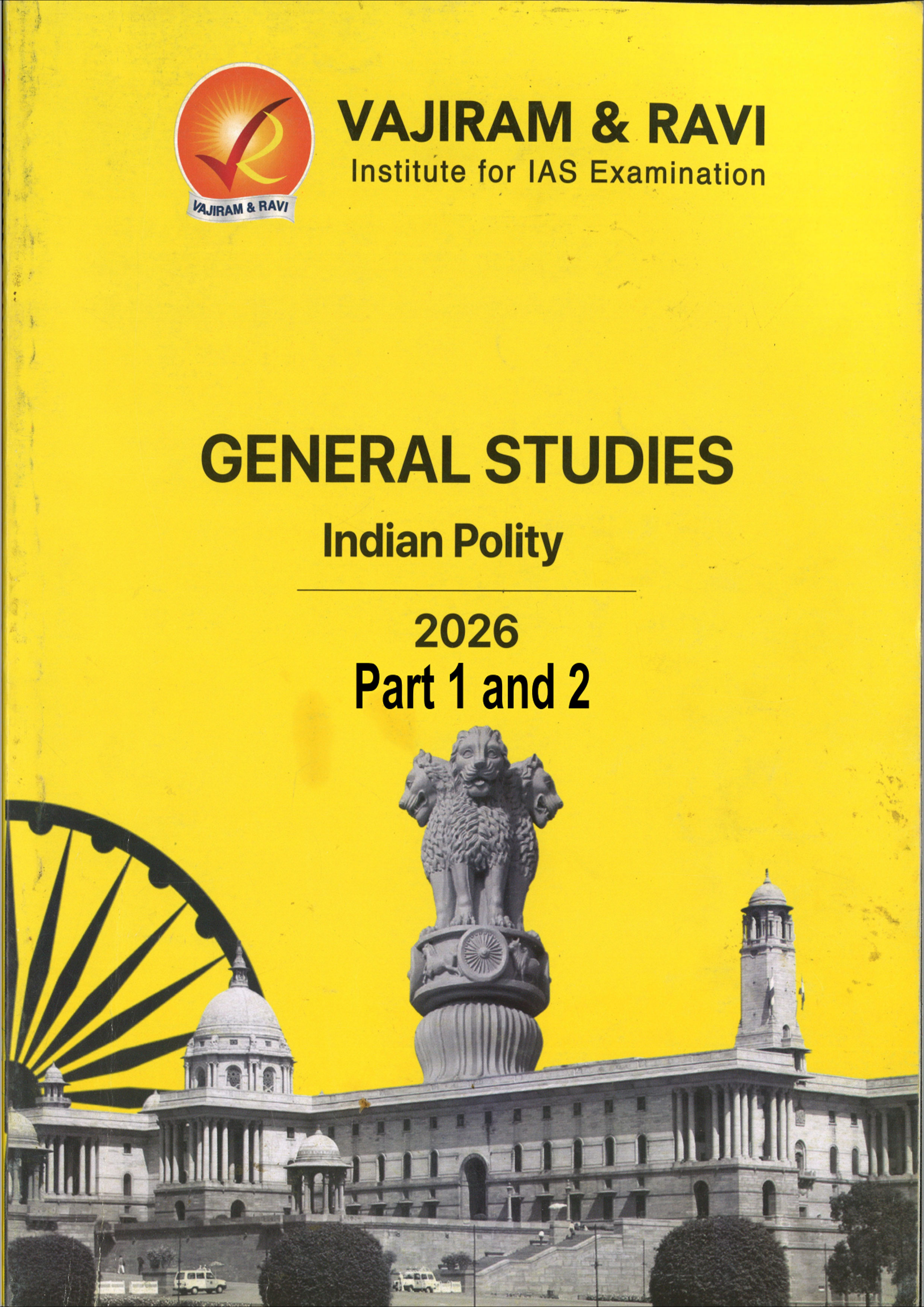 Vajiram & Ravi General Studies Yellow Book Indian Polity Part 1 and 2 Black and White Printed Notes English Medium 2026