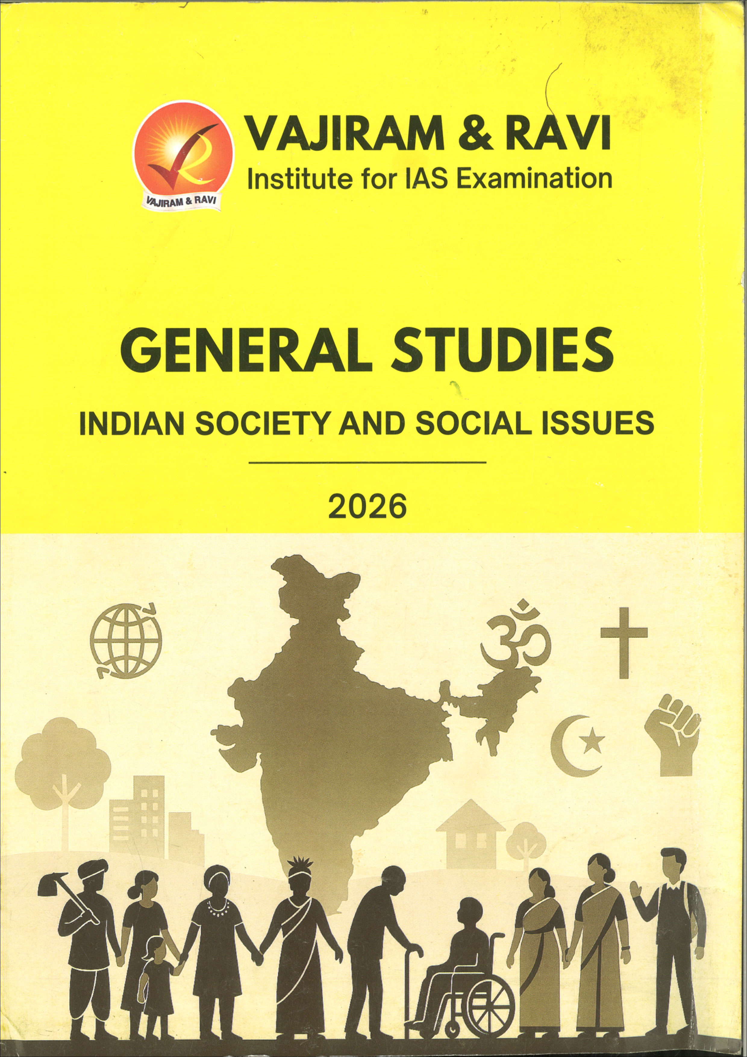 Vajiram & Ravi General Studies Yellow Book Indian Society and Social Issues Black and White Printed Notes English Medium 2026