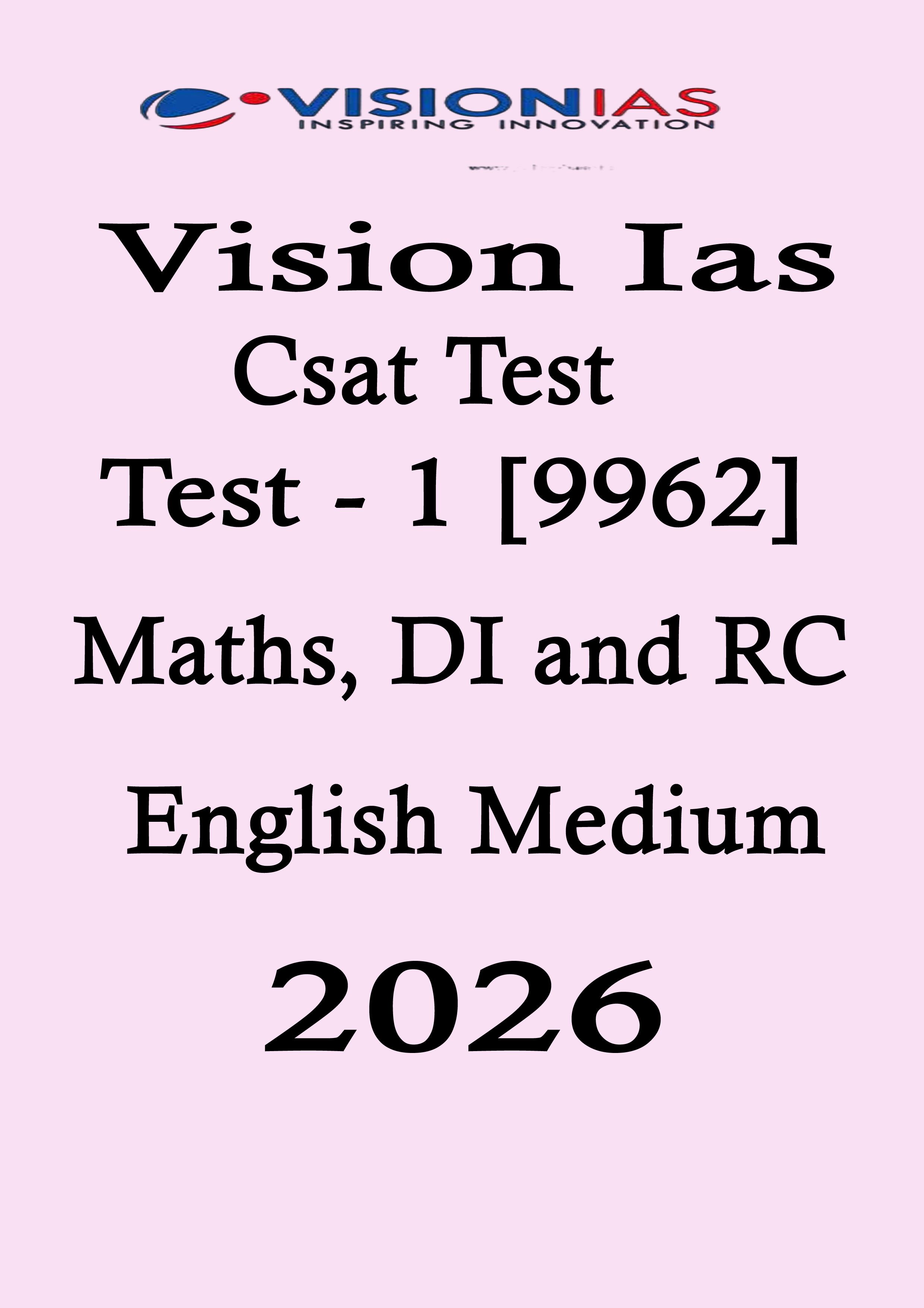 Vision Ias Csat Test - 1 English Medium 2026 Black and White Printed Notes