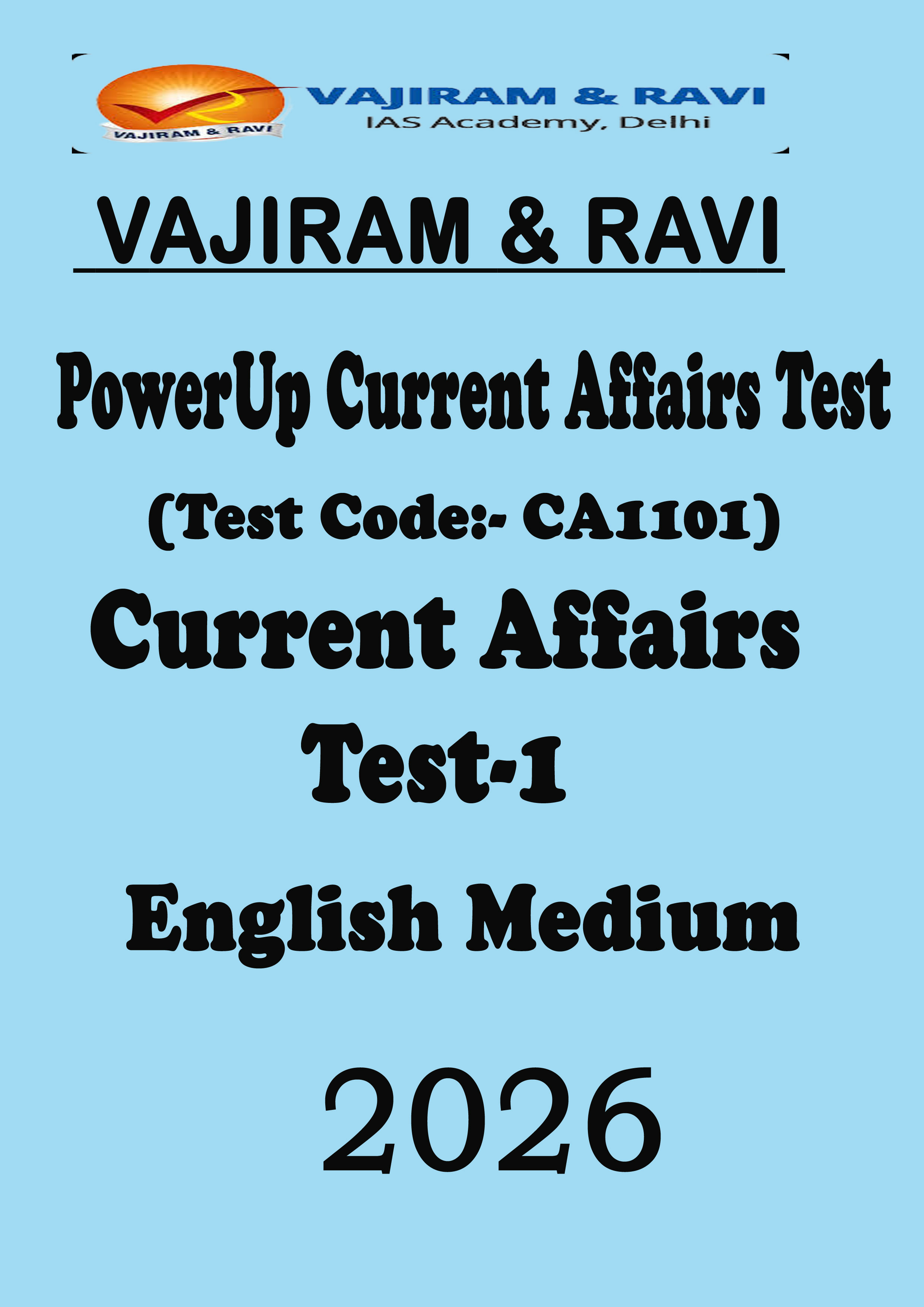 Vajiram and Ravi Test Series Powerup Current Affairs Test 2026 Prelims Test 1 English Medium