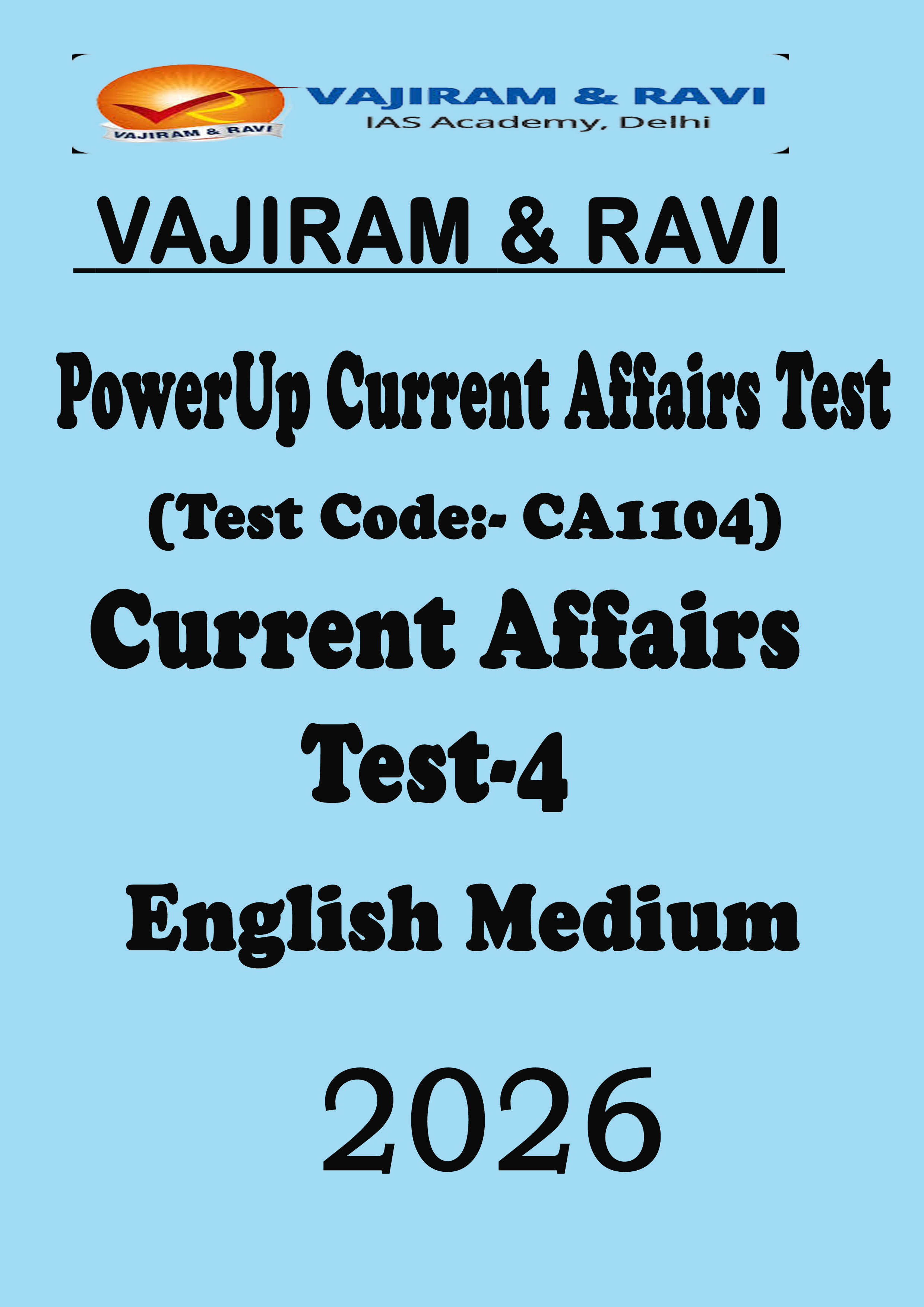 Vajiram and Ravi Test Series Powerup Current Affairs Test 2026 Prelims Test 4 English Medium