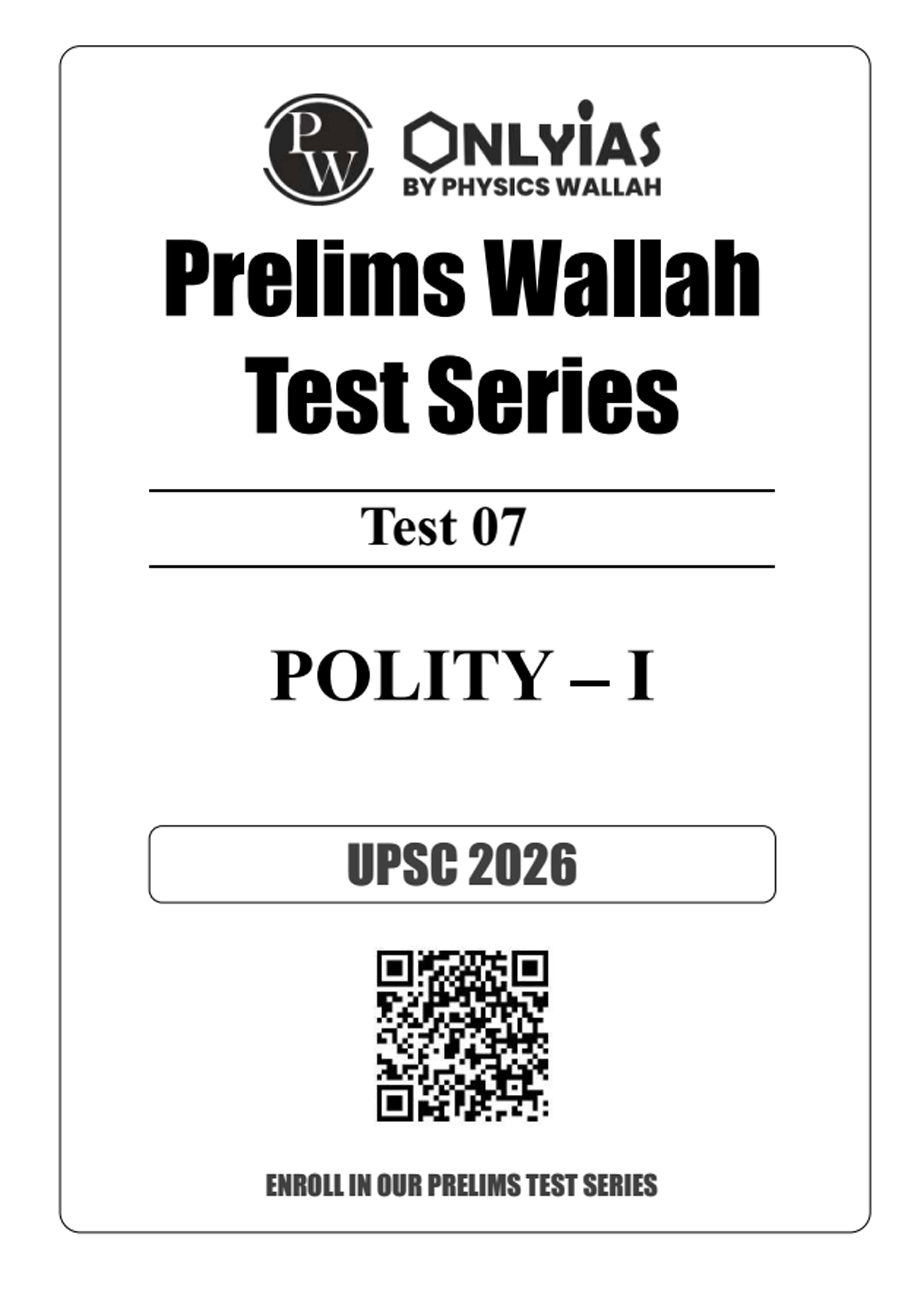 Only Ias Prelims Test Series 2026 Prelims Test 7 Polity - 1 English Medium