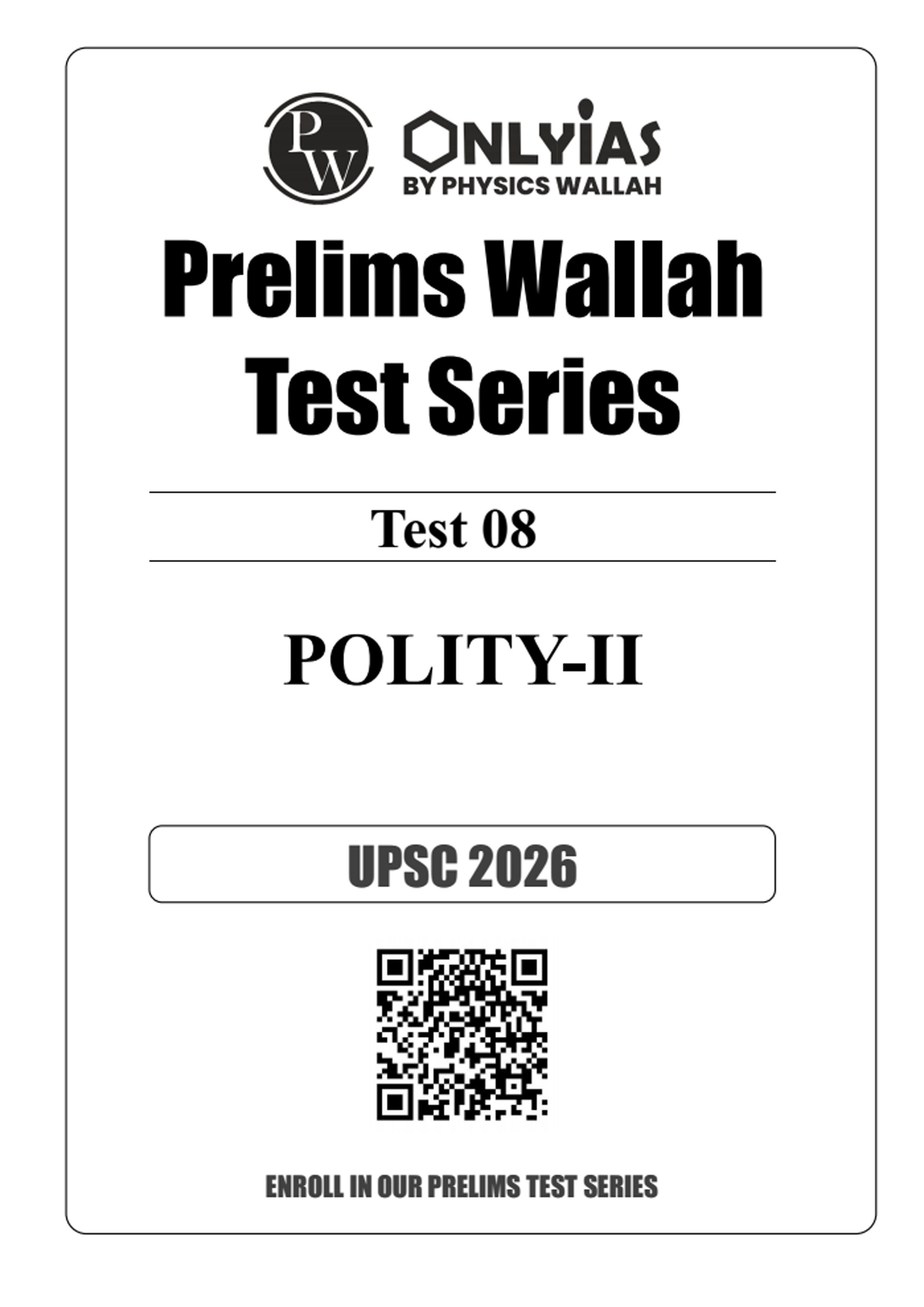 Only Ias Prelims Test Series 2026 Prelims Test 8 Polity - 2 English Medium