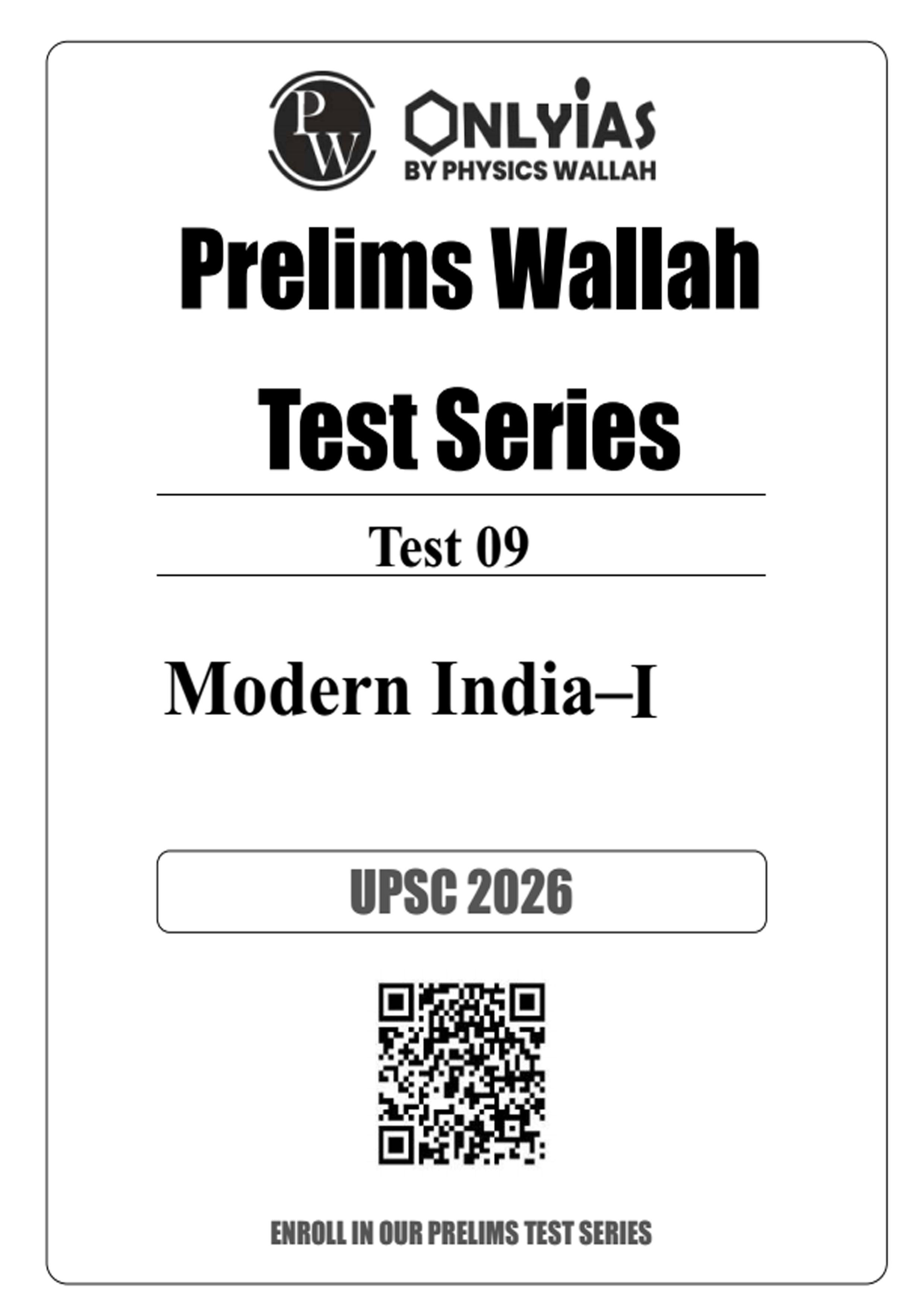 Only Ias Prelims Test Series 2026 Prelims Test 9 Modern India -1 English Medium