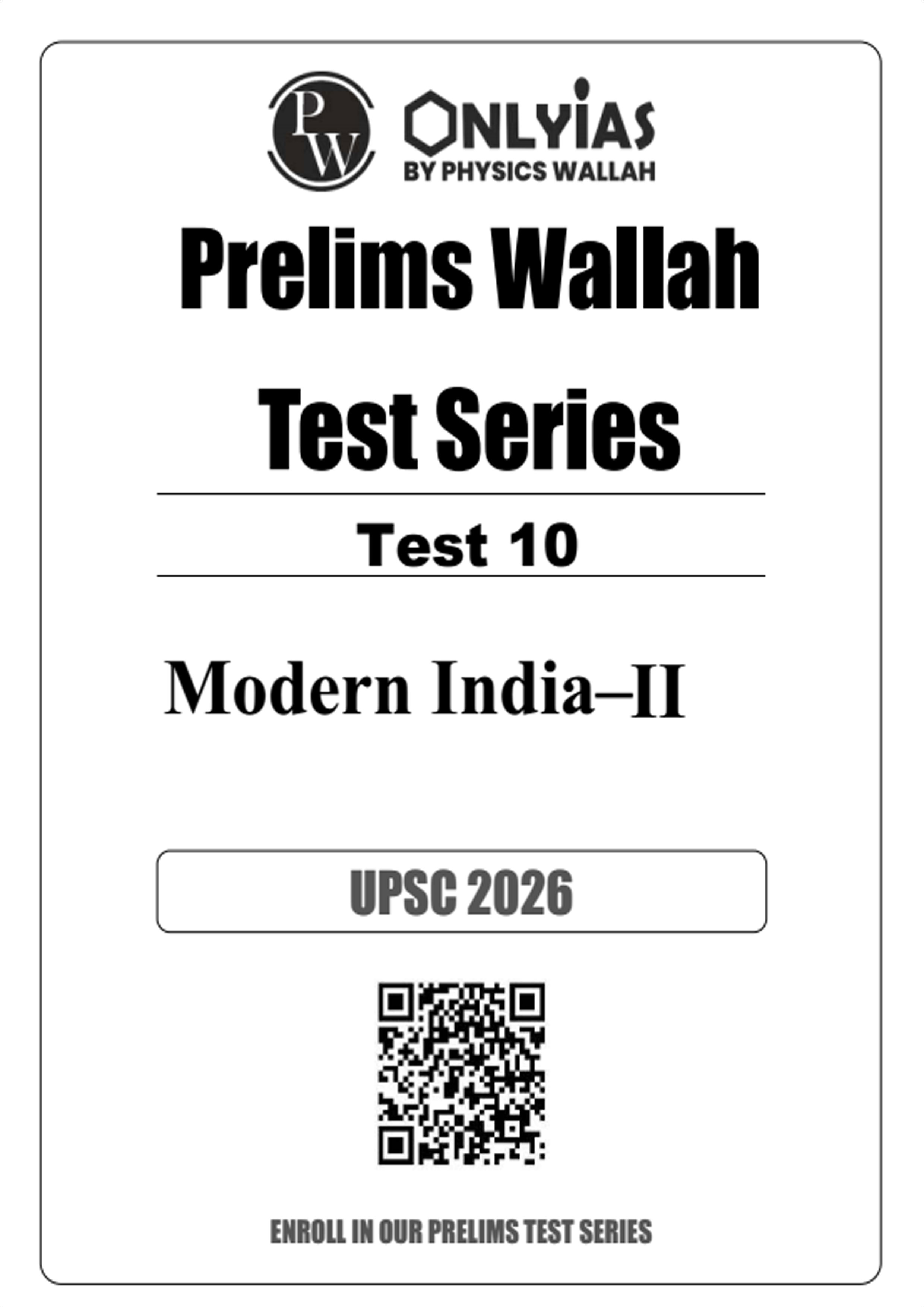 Only Ias Prelims Test Series 2026 Prelims Test 10 Modern India - 2 English Medium