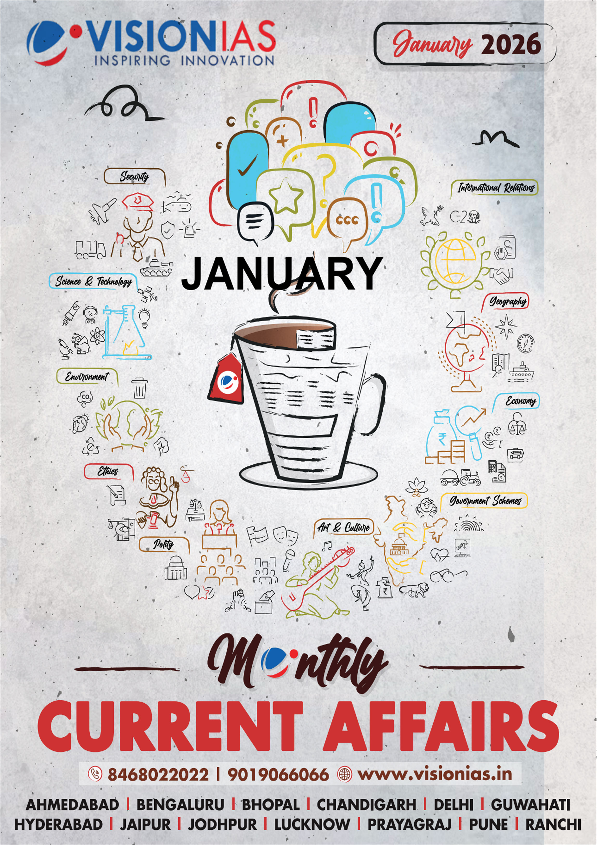 VISION IAS Current Affairs Monthly Magazine English Medium January 2026 , Black and White Print