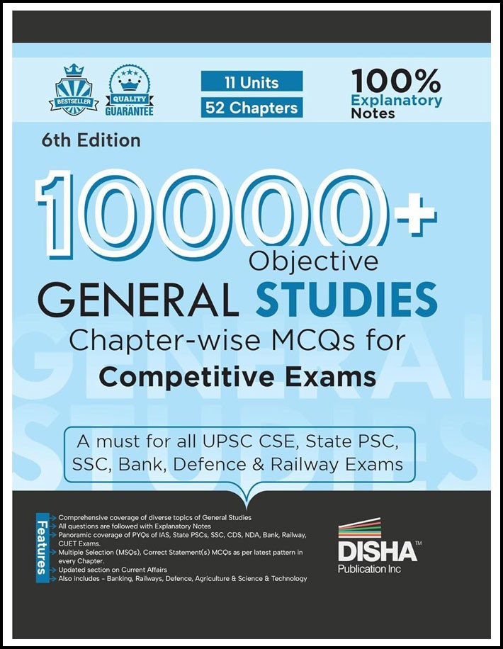 Disha 10000+ Objective General Studies Chapter-wise MCQs for Competitive Exams 6th Edition | Previous Year GS PYQs Question PYQs Bank with 100% Explanatory Notes | General Knowledge & Current Affairs | English | Original Book