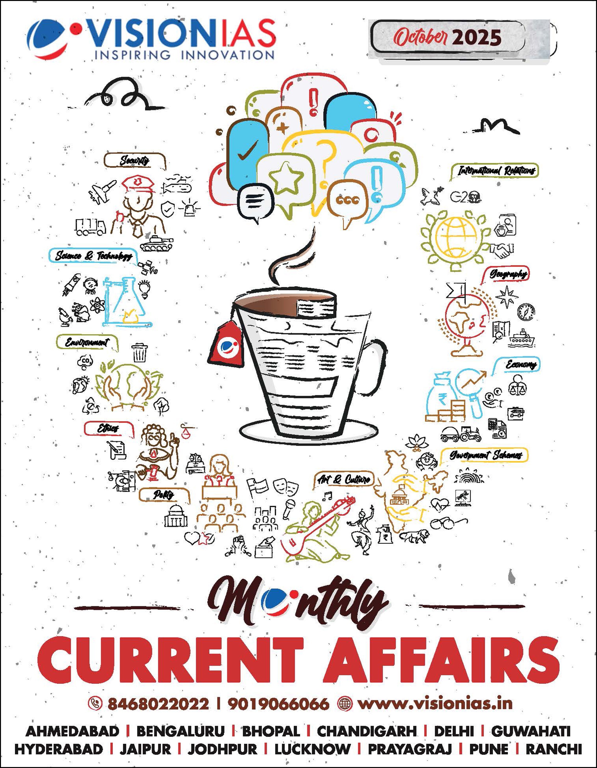 vision IAS current Affairs monthly magazine English medium October 2025 Black and White Print